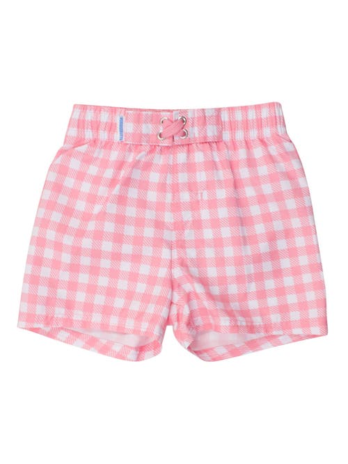 Ruggedbutts Toddler Boys Upf50+ Swim Trunks In Bubblegum Pink Gingham