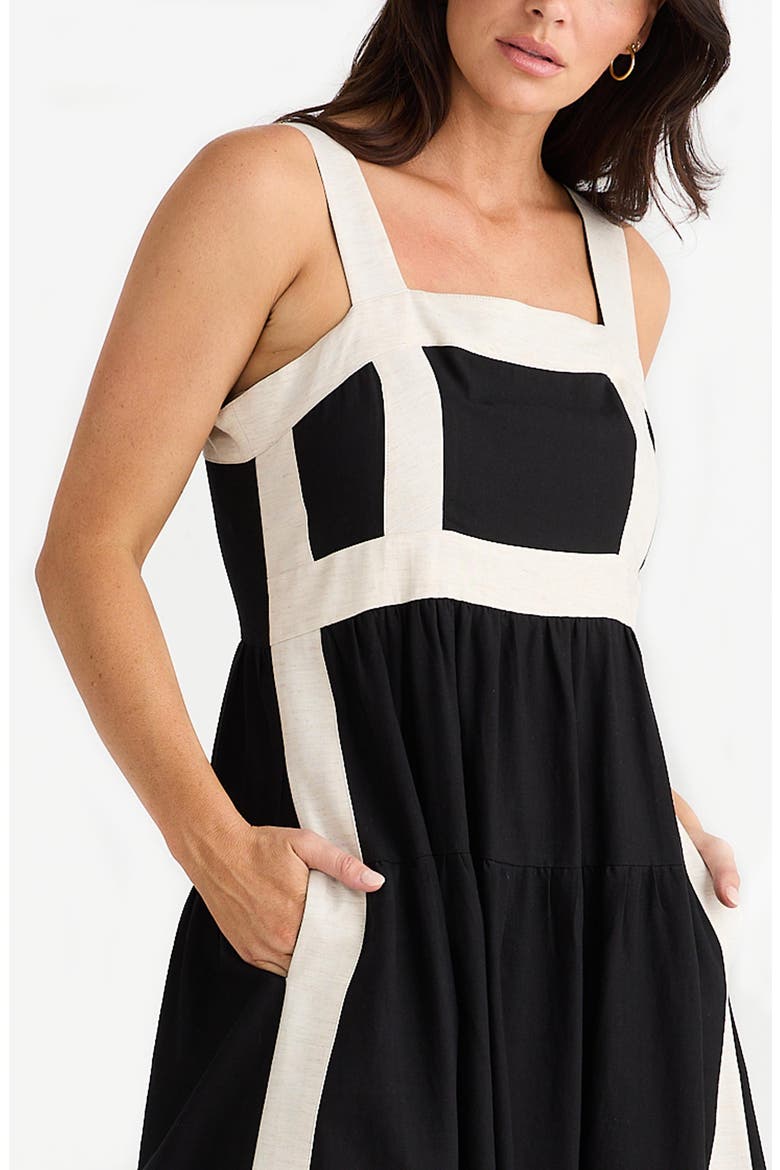 Jolie Contrast Trim Midi Dress, Alternate, color, BLACK/ NATURAL