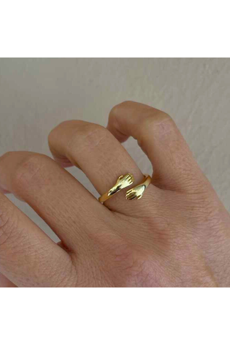 Hug Ring With Hands Sterling Silver and Gold Plated, Alternate, color, Gold