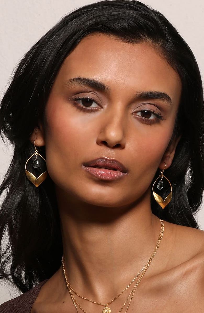 Satya Jewelry Transformed by Compassion Lotus Blue Topaz Earrings, Alternate, color, Gold