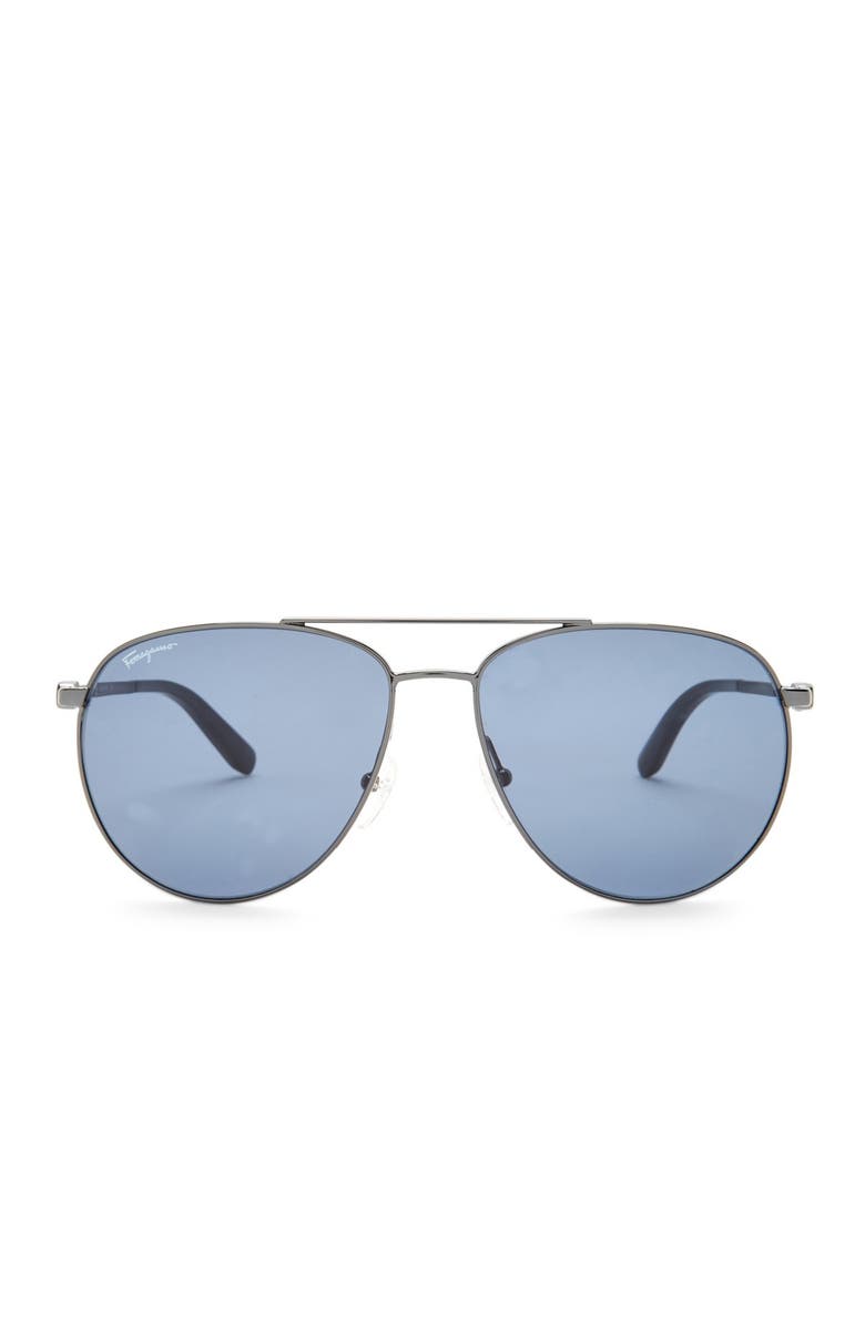 FERRAGAMO 60mm Aviator Sunglasses, Main, color, Dark Gun