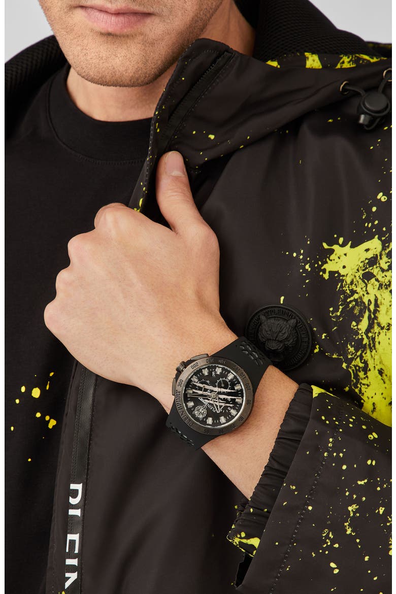 Camo Dial Three-Hand Quartz Silicone Strap Watch, 43mm, Alternate, color, GUN