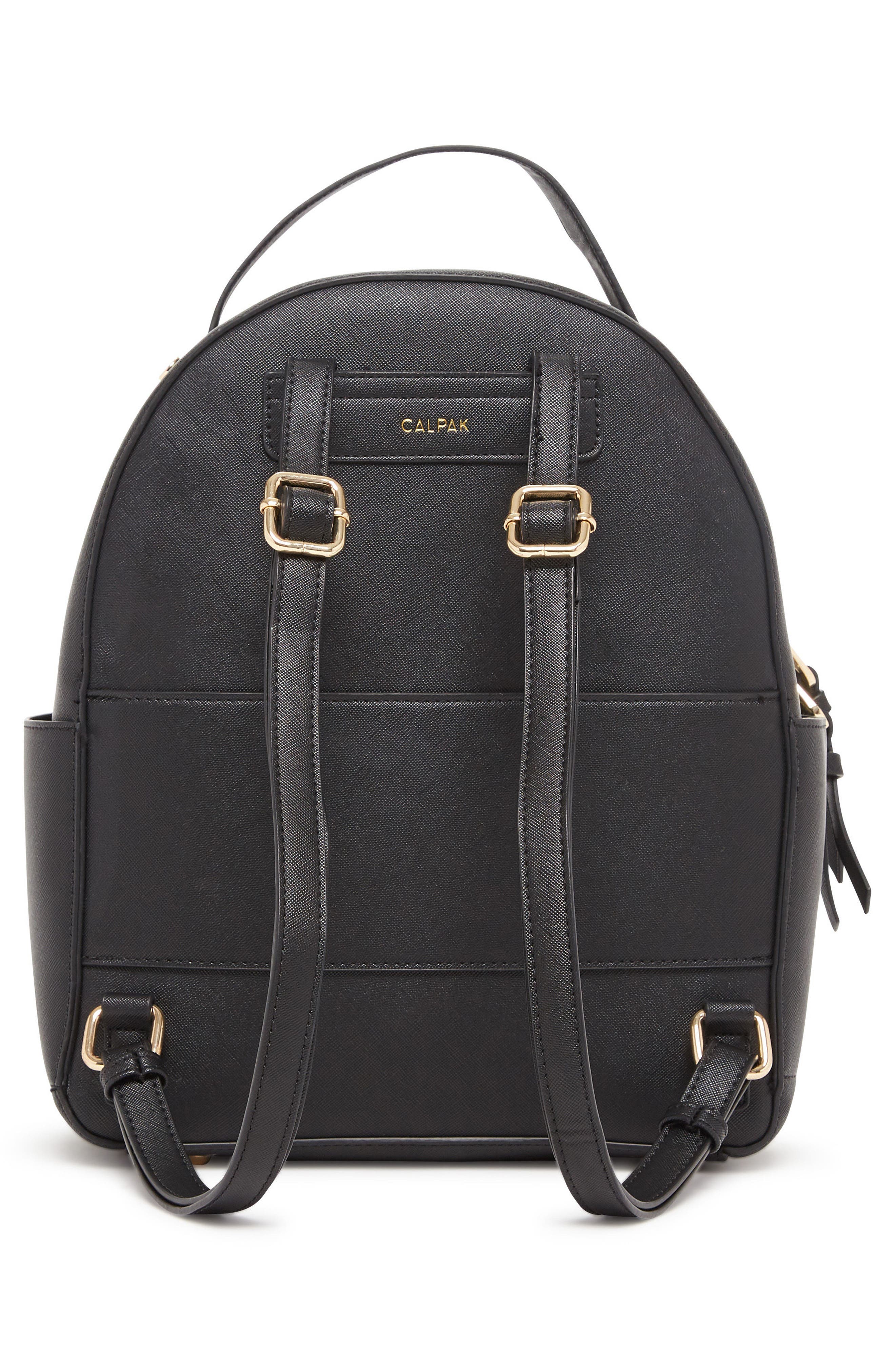 Kaya Faux Leather Round Backpack, Alternate, color, BLACK