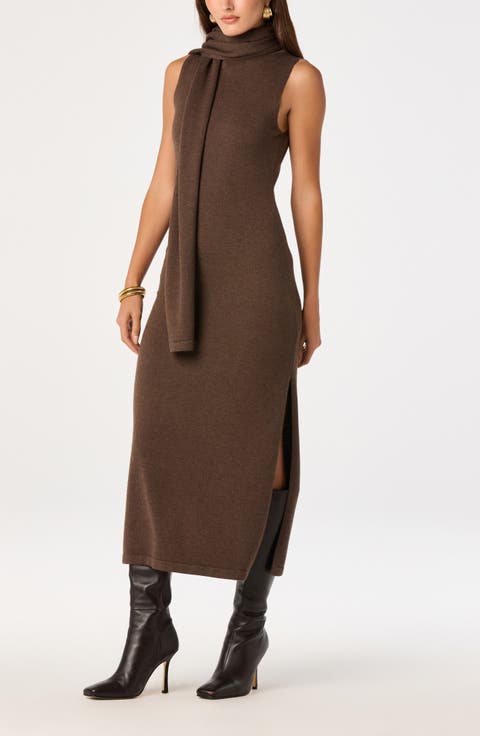 Shyanne Sleeveless Scarf Detail Midi Sweater Dress