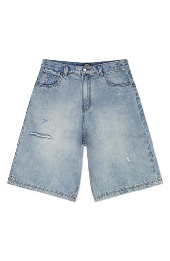 Wesc Distressed Denim Jorts In Blue