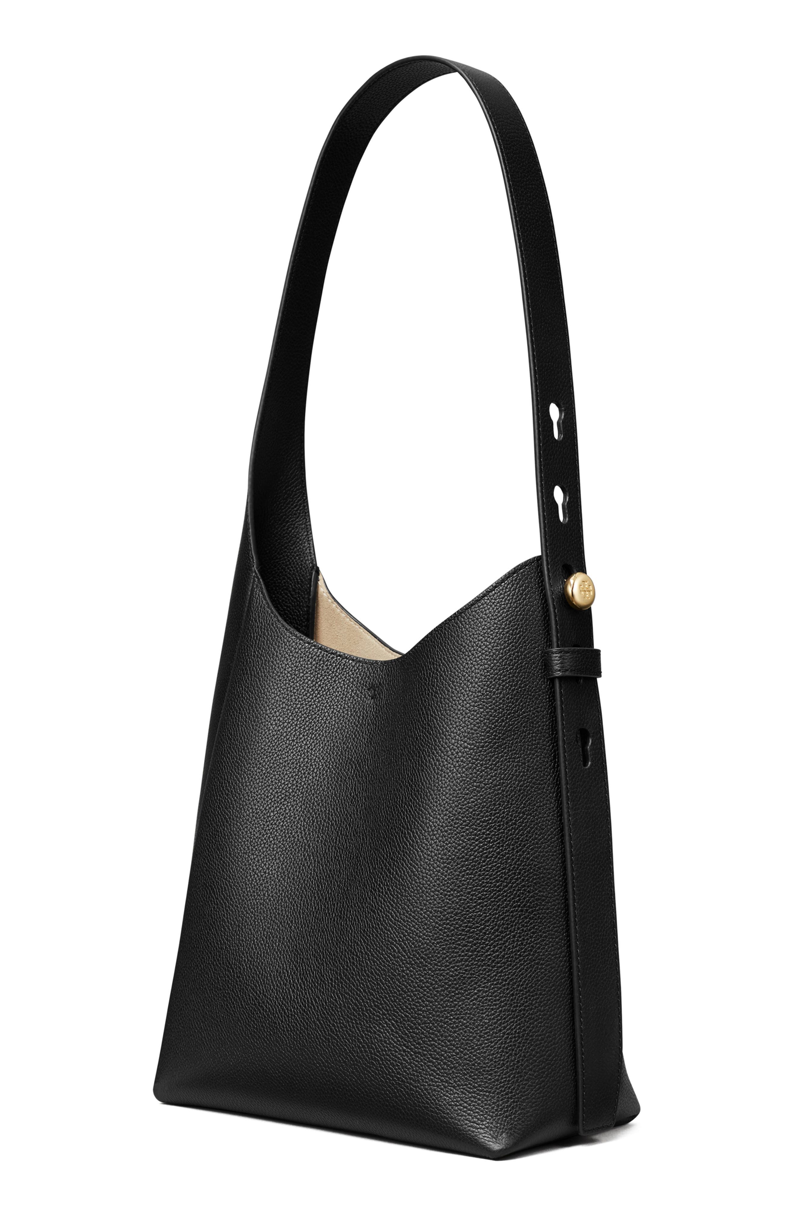 Tory Burch Small Romy Pebble Leather Hobo Bag, Alternate, color, Black