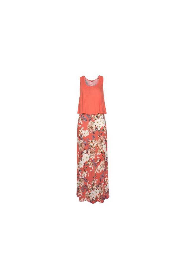 Women's Layered Look Maxi Dress, Alternate, color, Coral-Patterned