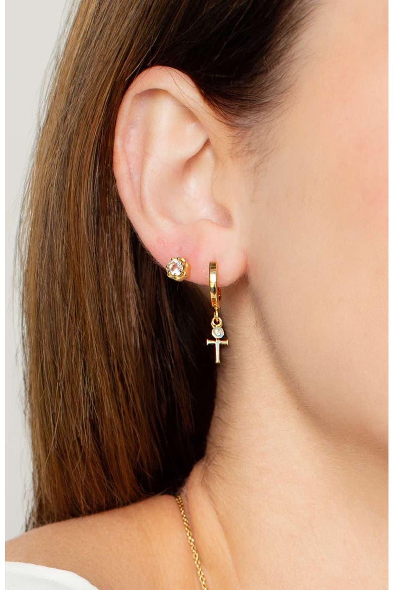 Calvary Cross Huggie Hoop Earrings, Alternate, color, 18k Gold Plated