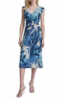 DKNY Floral Cap Sleeve Matte Jersey Midi Dress