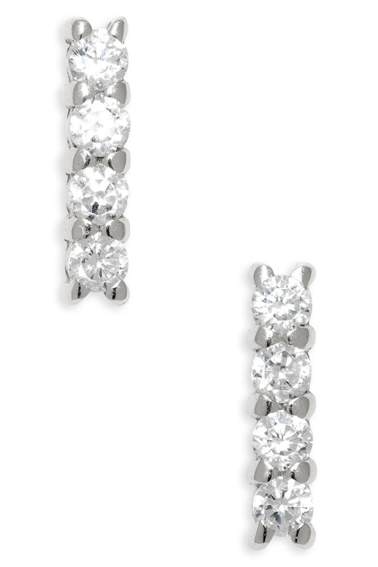 Teeny Pavé Bar Stud Earrings, Main, color, SILVER