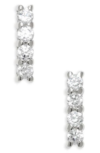 Argento Vivo Teeny Pave Bar Stud Earrings In Silver