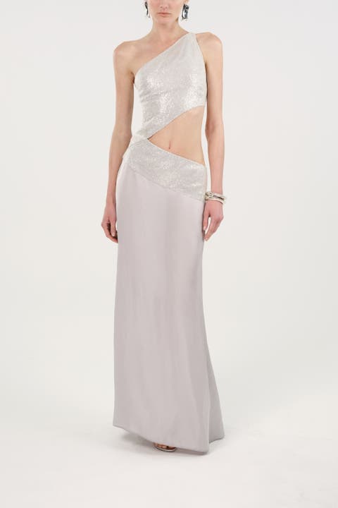 Sequin One Shoulder Cutout Maxi Dress
