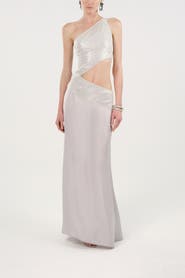 Nocturne Sequin One Shoulder Cutout Maxi Dress