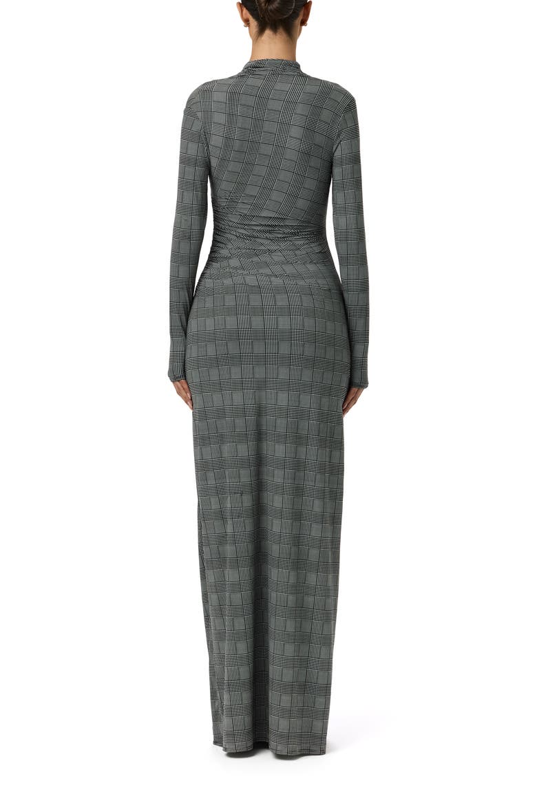 Houndstooth Overlap Neck Long Sleeve Maxi Dress, Alternate, color, HOUNDSTOOTH PLAID