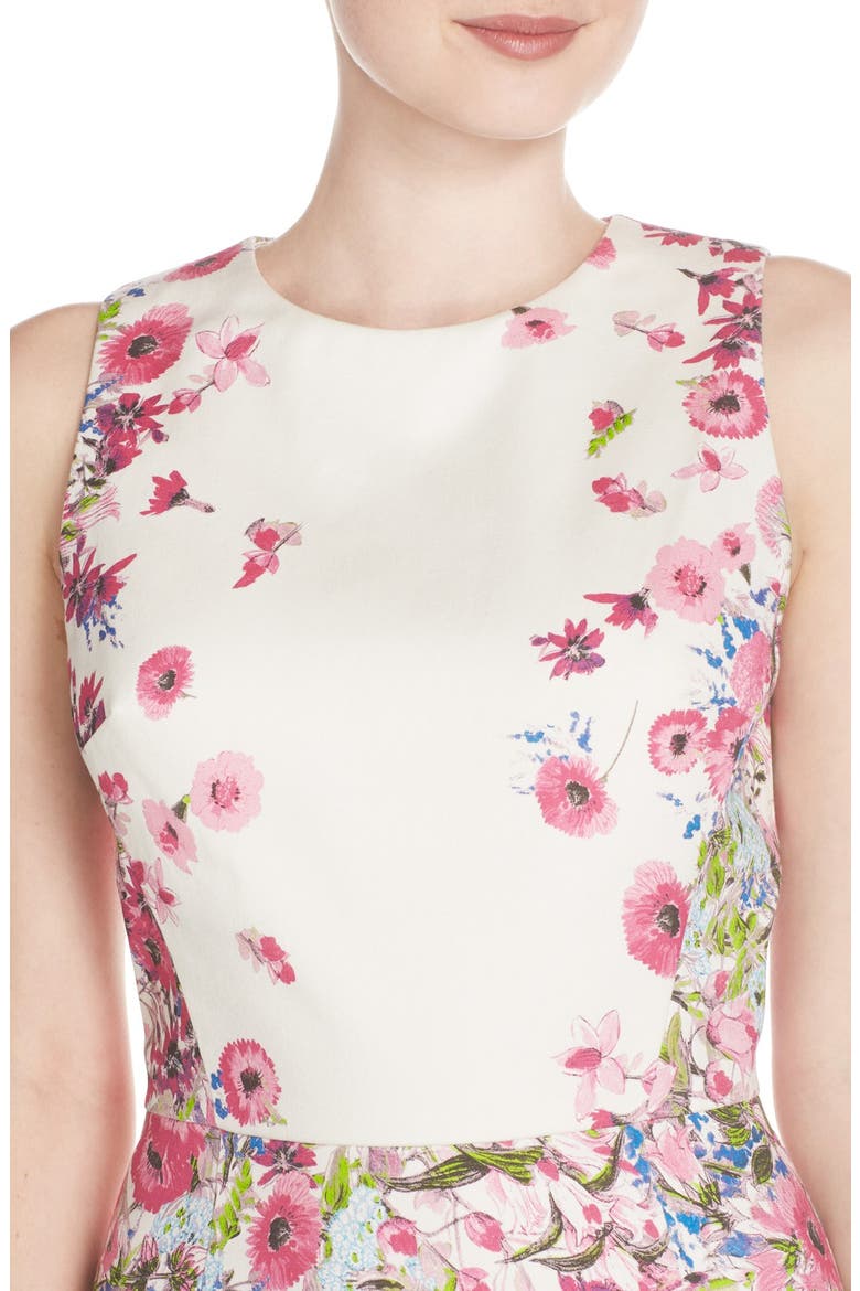 Floral Print Stretch Cotton Midi Dress, Alternate, color, IVORY PINK