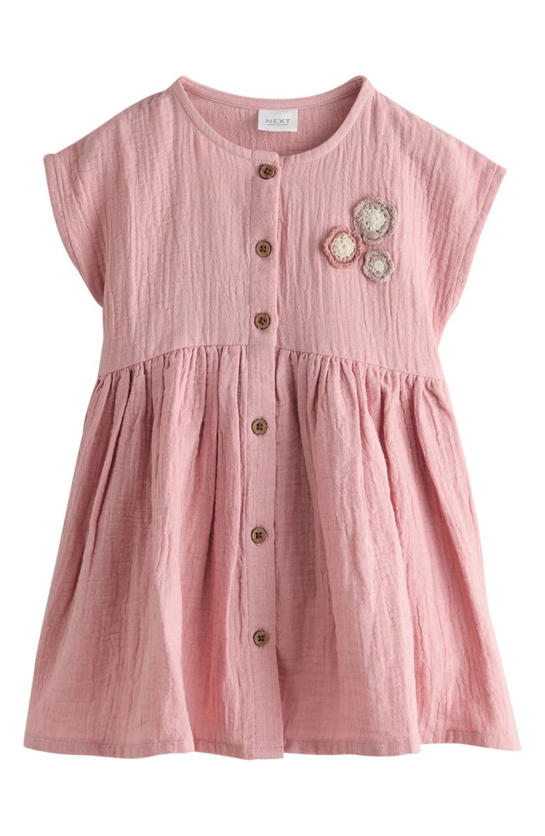 NEXT Kids' Floral Appliqué Cotton Dress, Main, color, Pink