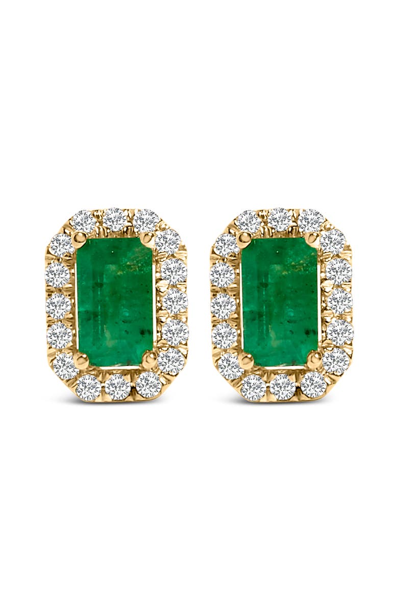 Haus of Brilliance 14K Yellow Gold Green Emerald and 1/8 Ct Diamond Halo Octagonal Stud Earrings, Main, color, Yellow
