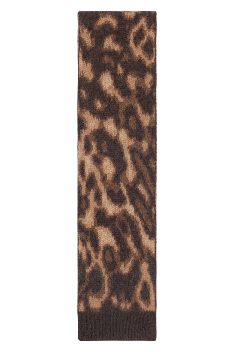 Ocelot Pattern Wool & Alpaca Blend Mini Scarf, Alternate, color, ABSTRACT/ DARK BROWN