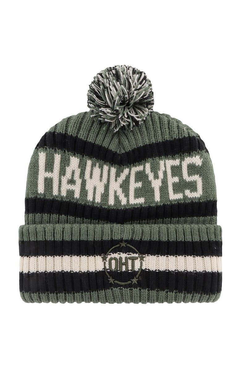 '47 Men's '47 Green Iowa Hawkeyes OHT Military Appreciation Bering Cuffed Knit Hat with Pom, Alternate, color, Green