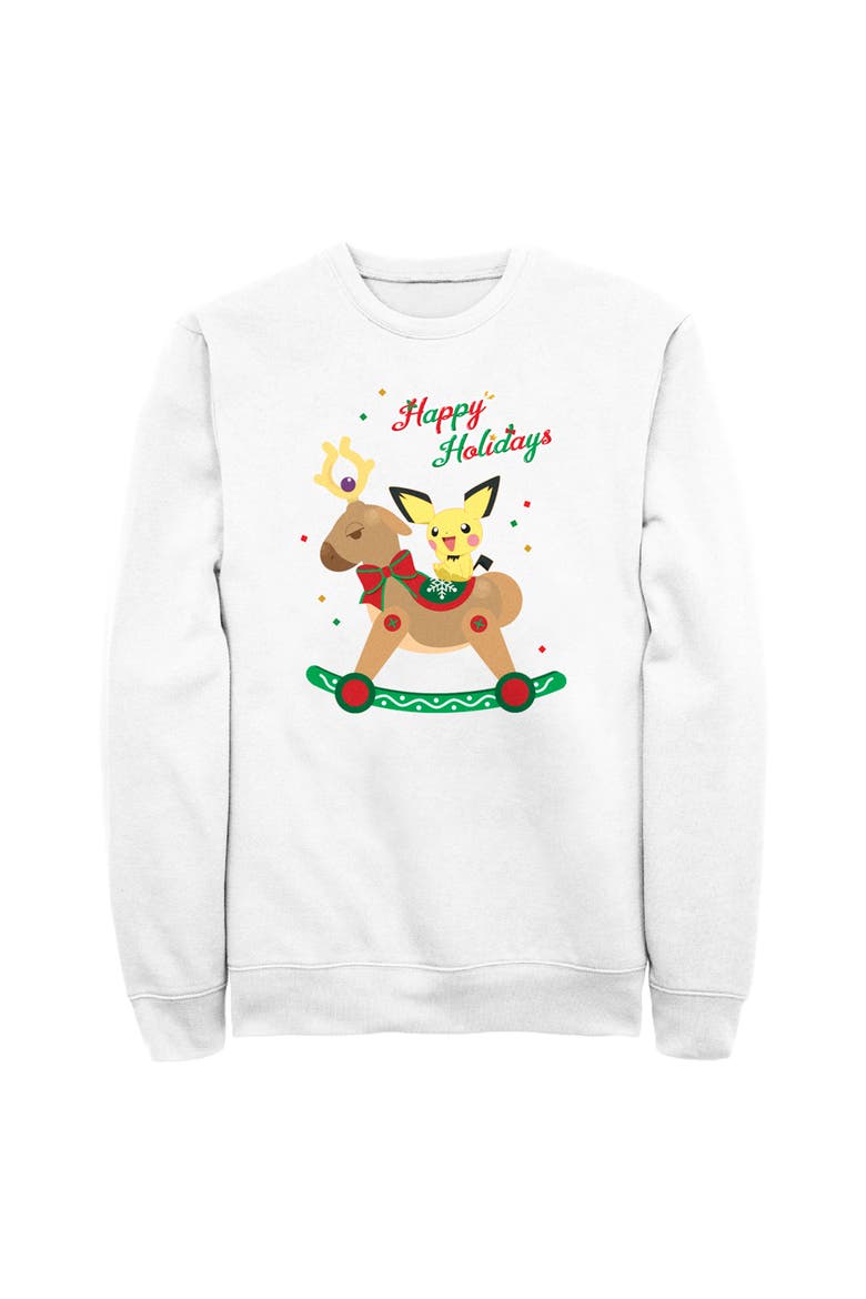 Men's Christmas Pichu Rocker Long Sleeve Crewneck Sweatshirt, Main, color, White