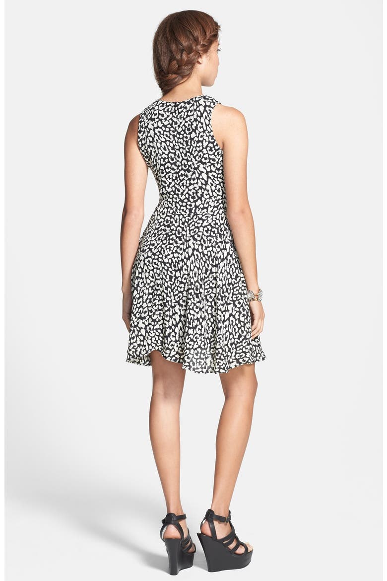 dee elle Print Keyhole Chiffon Skater Dress, Alternate, color, LEOPARD