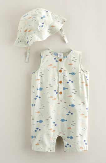 Nordstrom Print Henley Romper & Hat Set