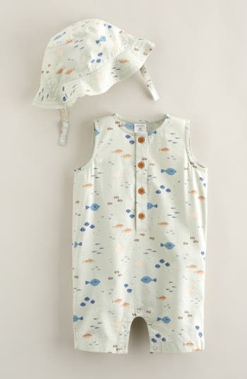 Nordstrom Print Cotton Henley Romper & Hat Set