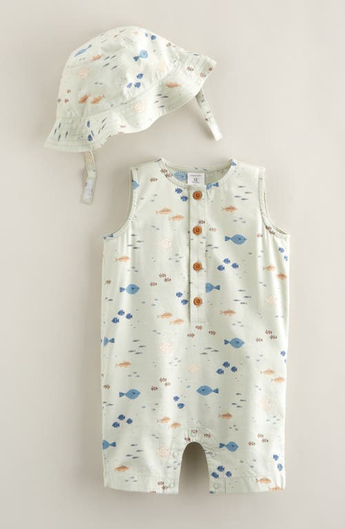 Nordstrom Print Cotton Henley Romper & Hat Set
