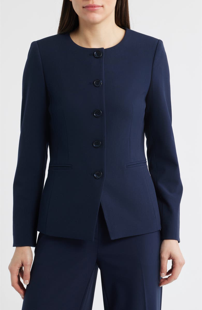 Tahari ASL Collarless Jacket, Alternate, color, New Navy