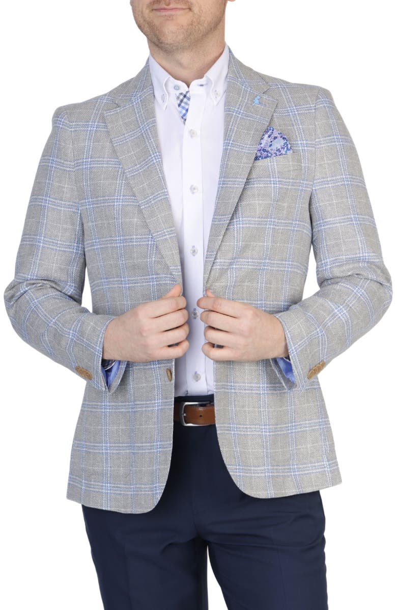 TailorByrd Regent Grey Plaid Texture Yarn Dyed Linen Blend Sport Coat, Alternate, color, Regent Grey