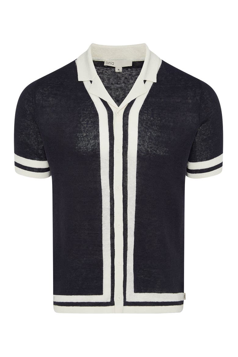 Linen Knit Camp Short Sleeve Shirt, Alternate, color, Midnight/Egret