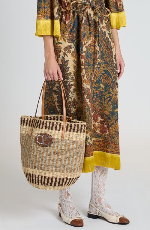 Valentino Vlogo Signature Crochet Straw Tote Bag In Brown