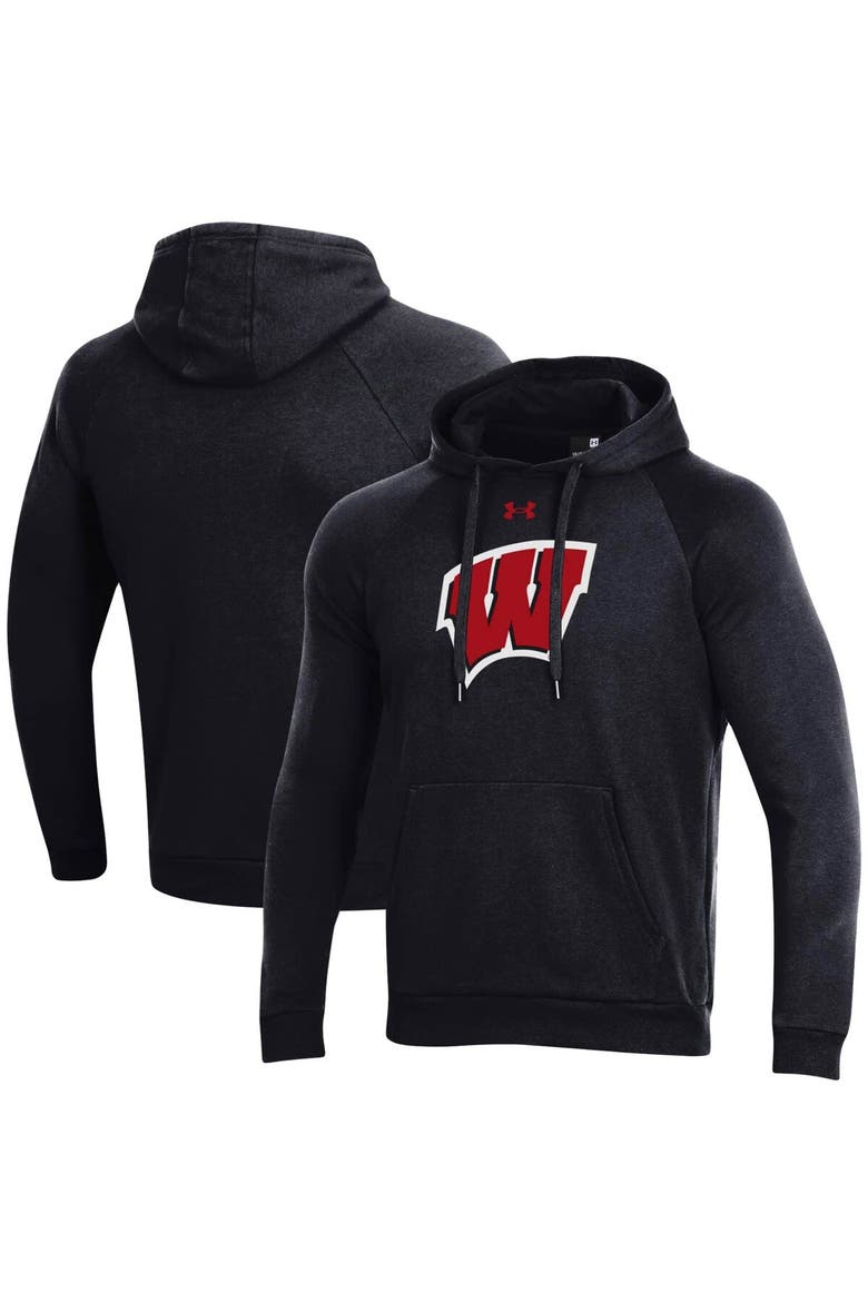 Men's Under Armour Black Wisconsin Badgers Primary School Logo All Day Raglan Pullover Hoodie, Alternate, color, Black