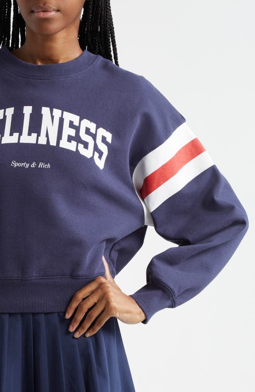 Sporty And Rich Sporty & Rich Wellness Rugby Stripe Cotton Graphic Sweatshirt In Navy