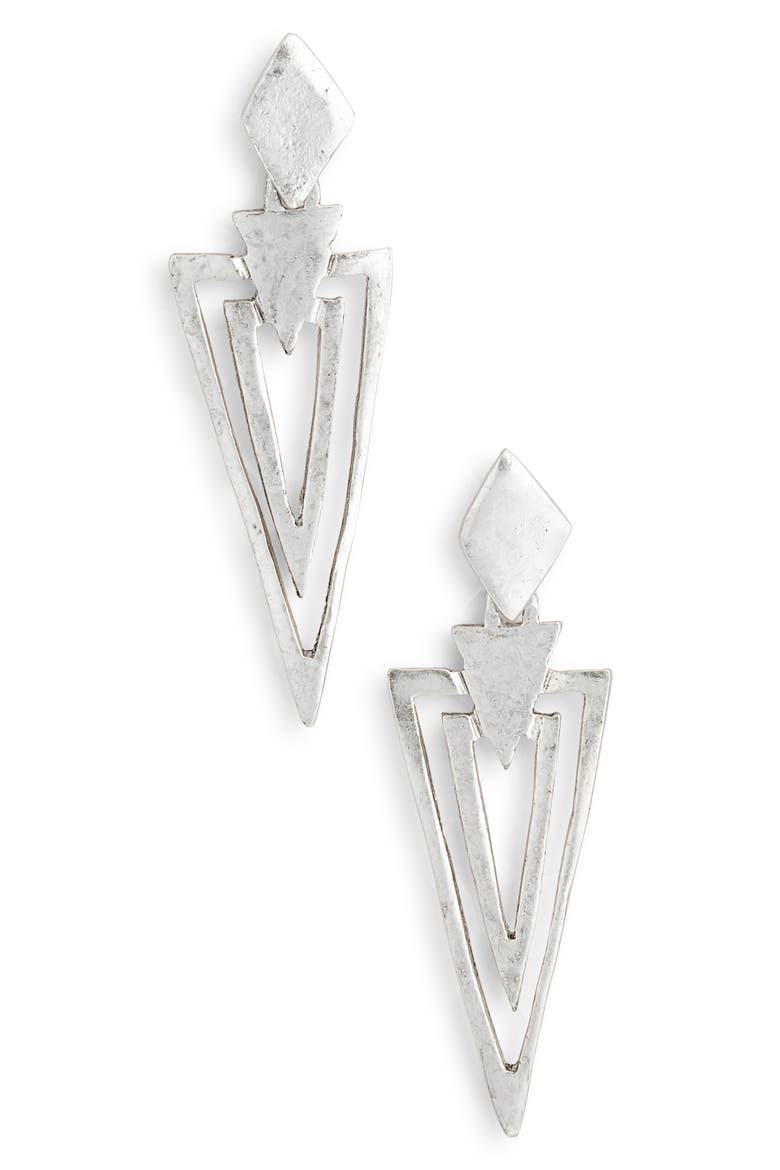 Pierce Arrow Drop Earrings, Main, color, SILVER