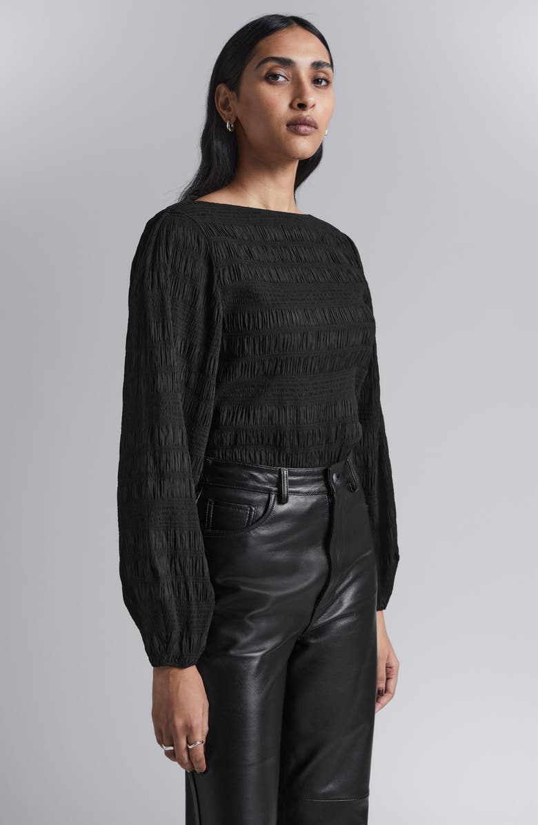 & Other Stories Shirred Bateau Neck Top, Alternate, color,