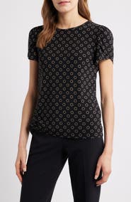 AK ANNE KLEIN Circle Print Tulip Sleeve Top