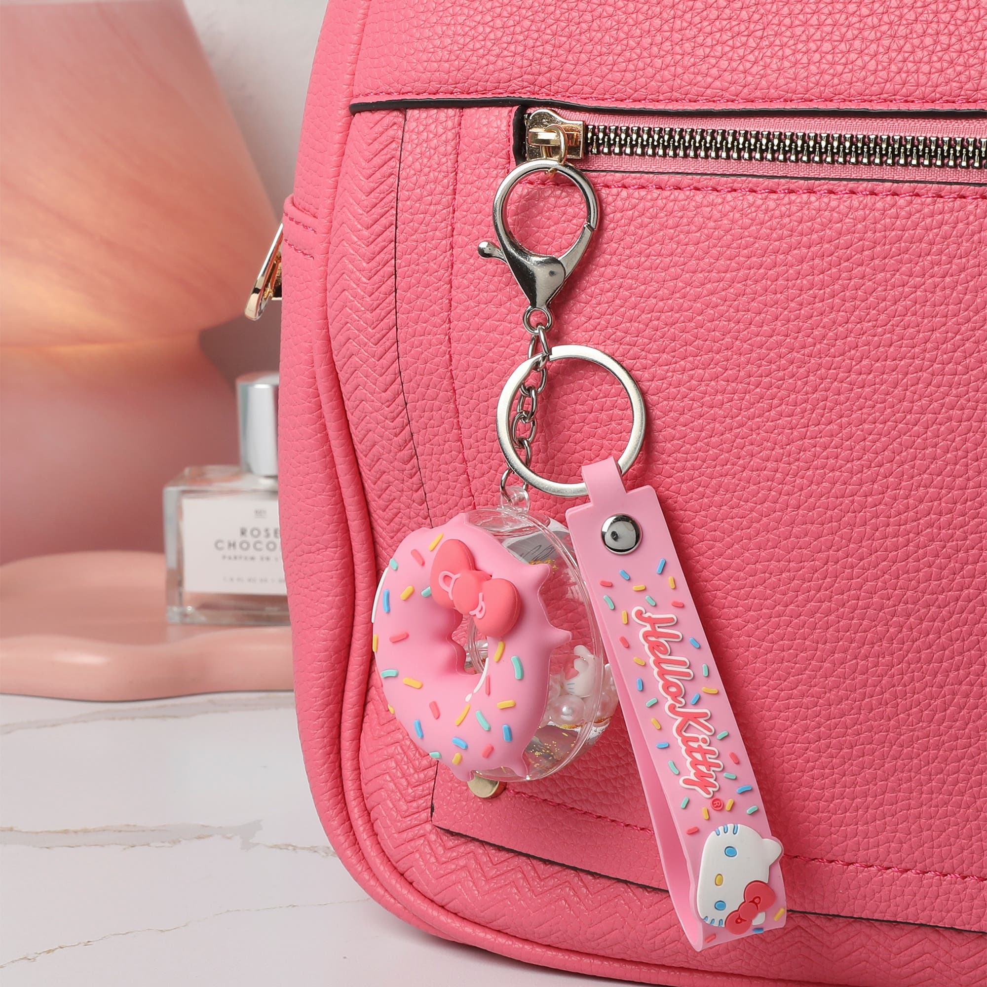 Hello Kitty Donut Keychain with Pink Strap and Sprinkles, Alternate, color, Pink