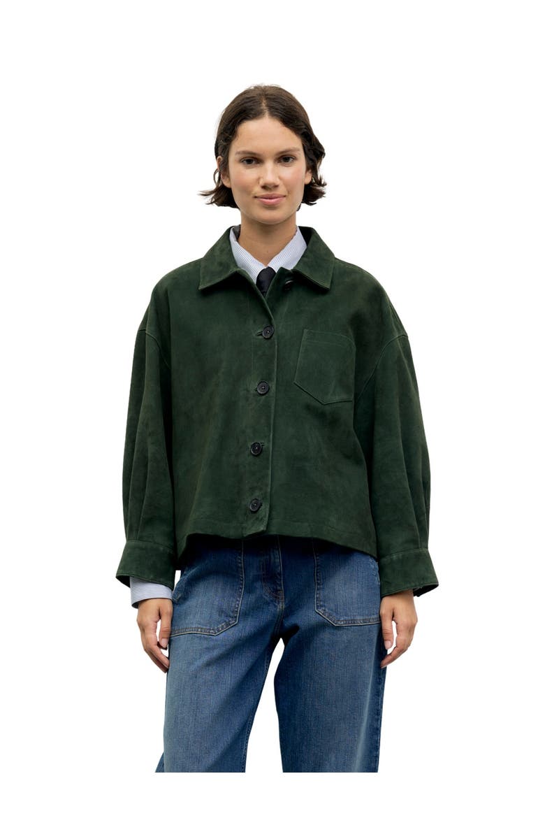 Pia Cropped Suede Jacket, Main, color, Dark Green