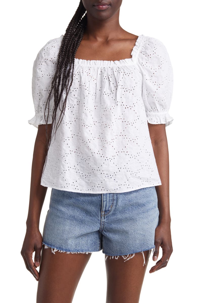 & Other Stories Puff Sleeve Cotton Eyelet Top, Main, color,