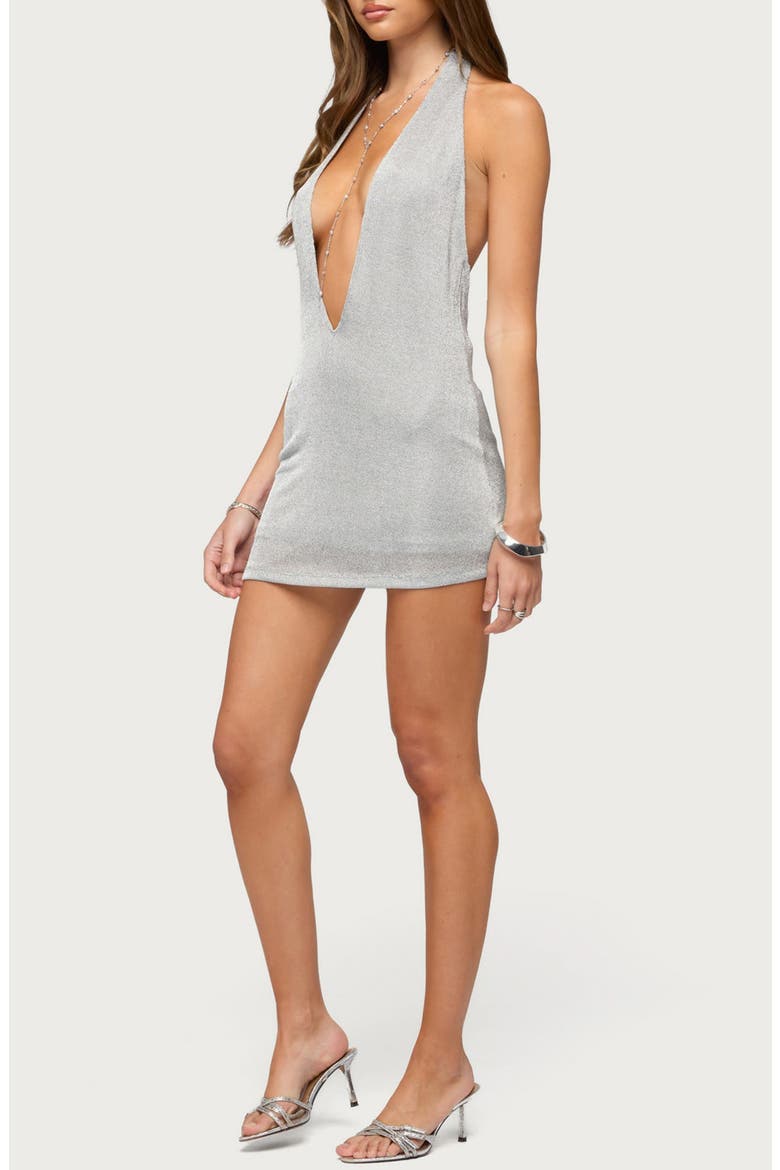 Annikka Backless Metallic Knit Minidress, Alternate, color, SILVER