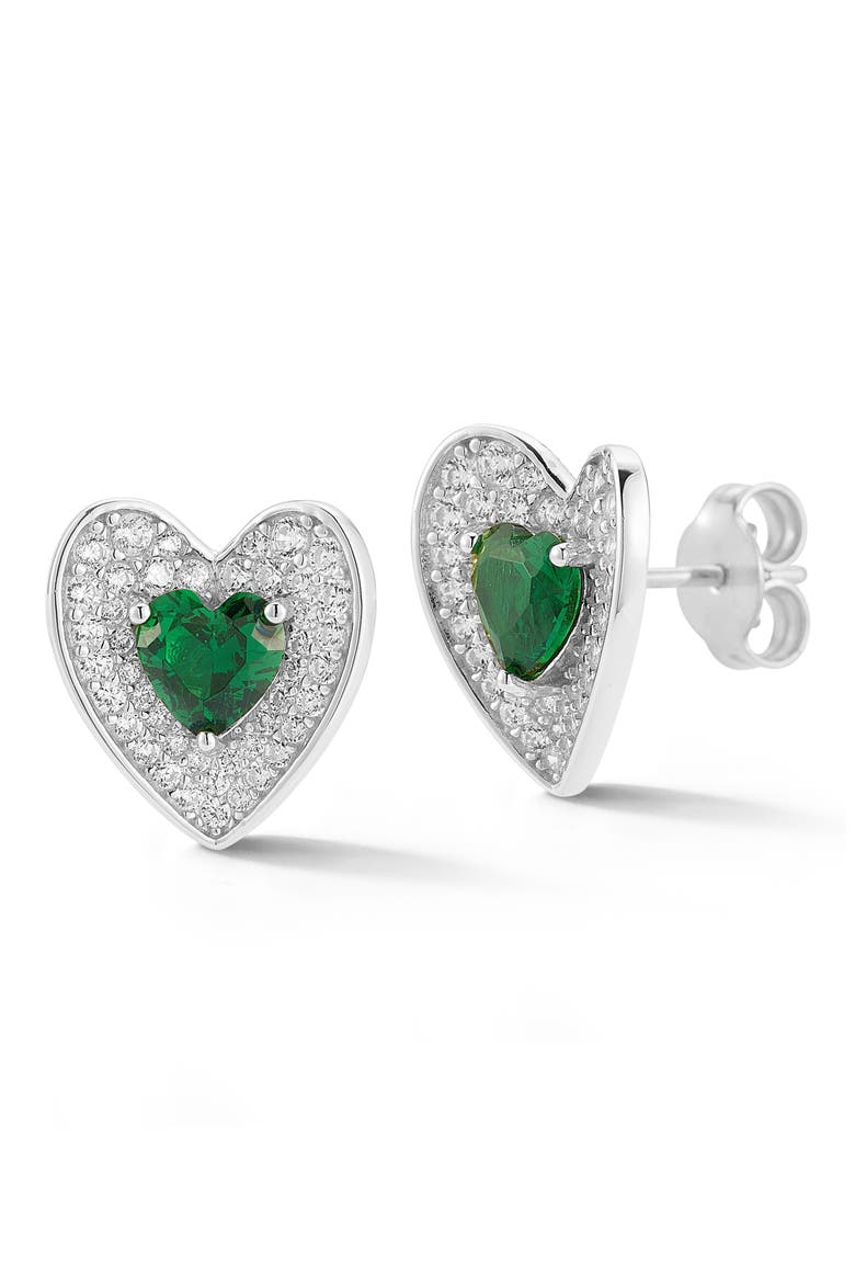 CZ Pavé Double Heart Stud Earrings, Main, color, SILVER
