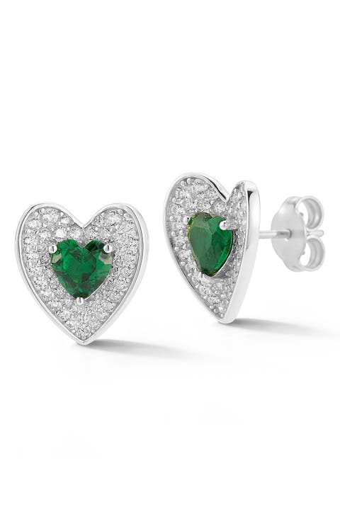 CZ Pavé Double Heart Stud Earrings