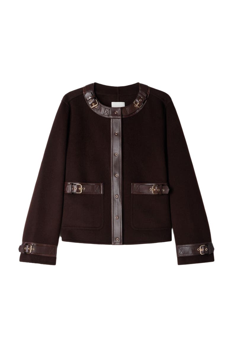 Short coat with leather details, Alternate, color, Brown