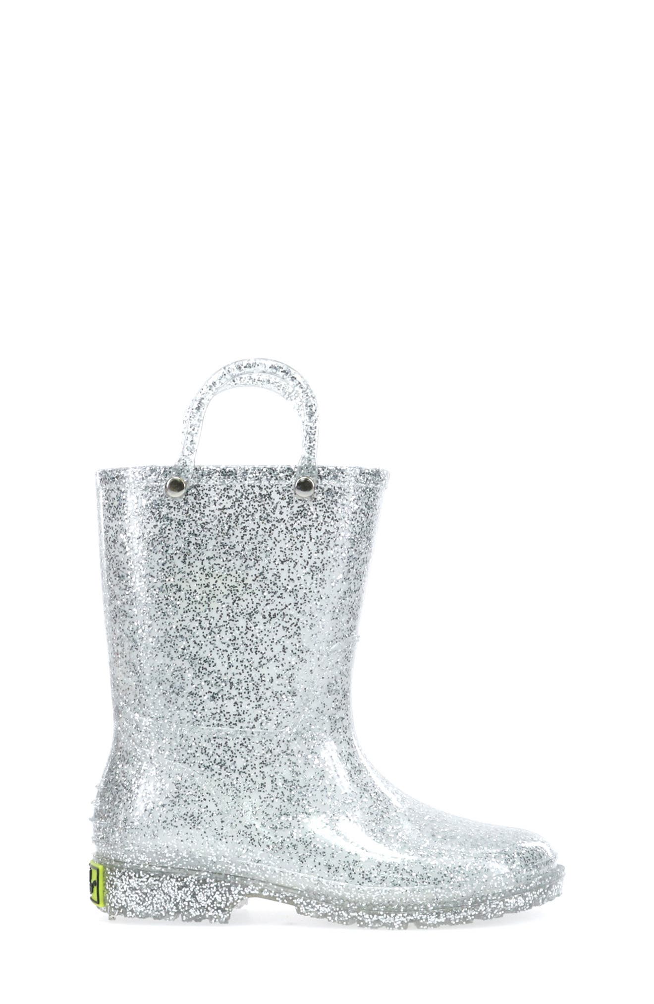 Western Chief Glitter Waterproof Rain Boot, Alternate, color, Silver