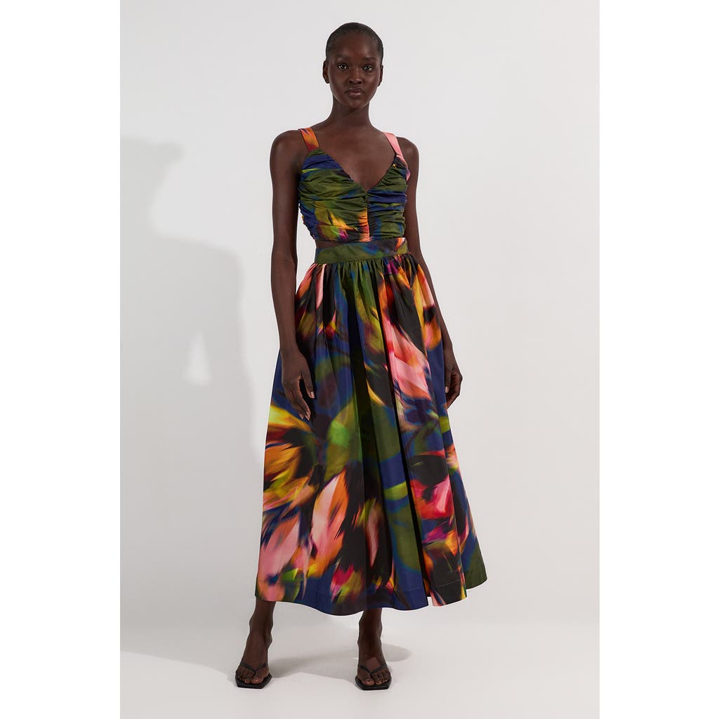 Karen Millen Blurred Floral Taffeta Maxi Dress In Multi