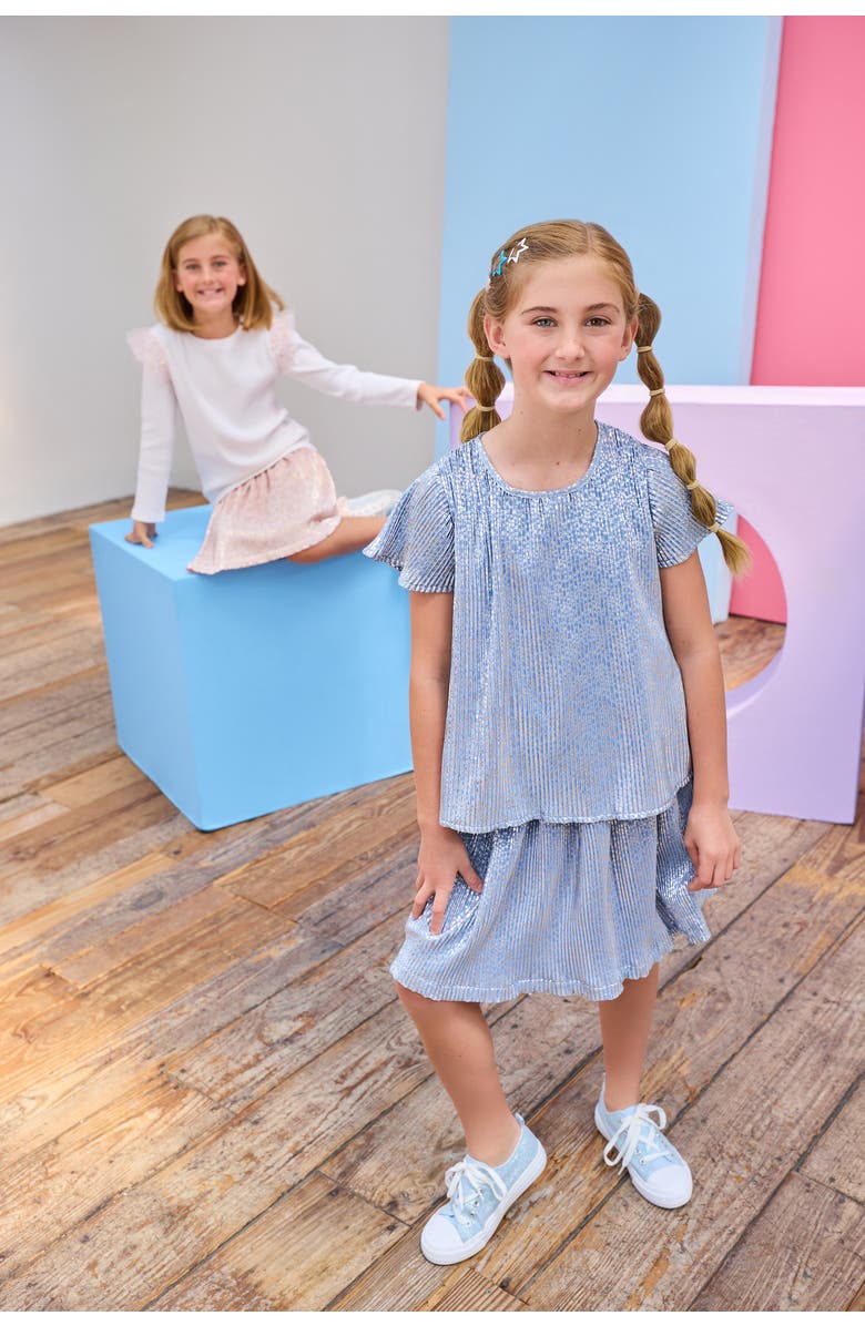 BISBY Kids' Metallic Crinkle Top, Alternate, color, Blue Crinkle Stars