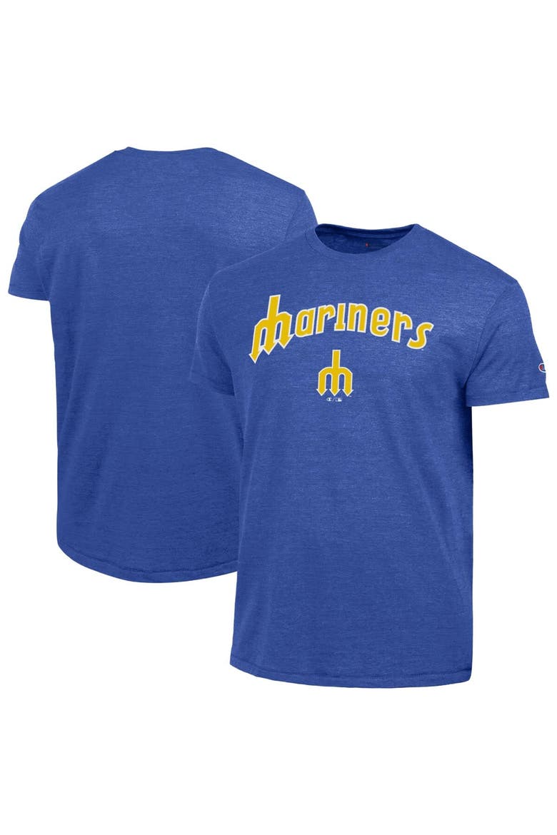 Men's Champion  Royal Seattle Mariners Cooperstown Wordmark Lockup Tri-Blend T-Shirt, Main, color, Royal
