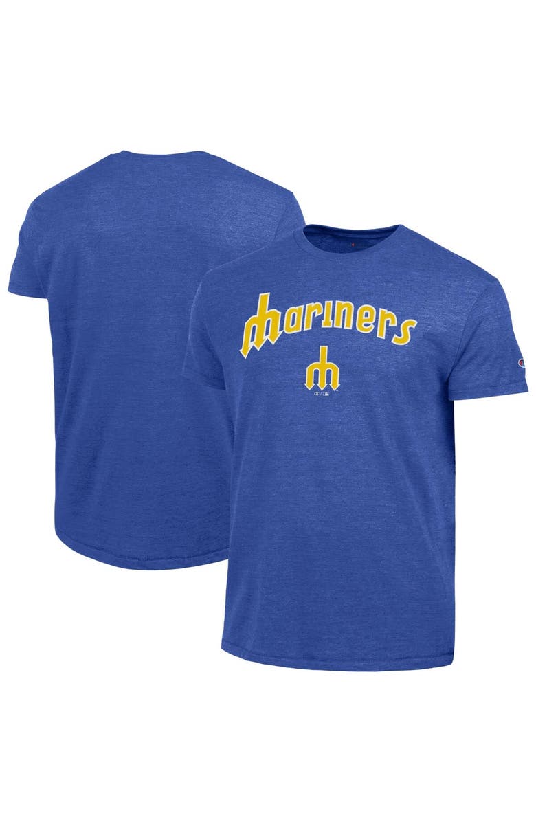 Champion Men's Champion  Royal Seattle Mariners Cooperstown Wordmark Lockup Tri-Blend T-Shirt, Main, color, Royal