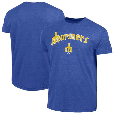 Men's Champion  Royal Seattle Mariners Cooperstown Wordmark Lockup Tri-Blend T-Shirt